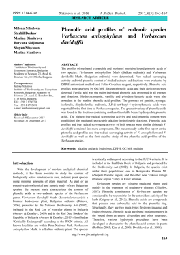 Phenolic Acid Profiles of Endemic Species Verbascum Anisophyllum