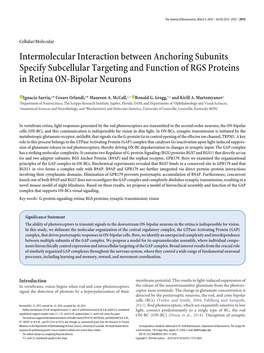 Intermolecular Interaction Between Anchoring Subunits Specify Subcellular Targeting and Function of RGS Proteins in Retina ON-Bipolar Neurons