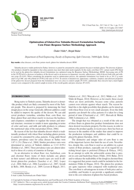 Optimization of Gluten-Free Tulumba Dessert Formulation Including Corn Flour: Response Surface Methodology Approach