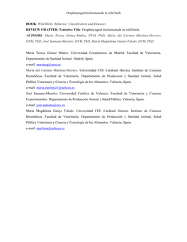 Oropharyngeal Trichomonads in Wild Birds