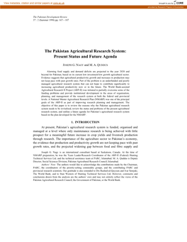 The Pakistan Agricultural Research System: Present Status and Future Agenda