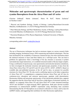 Molecular and Spectroscopic Characterization of Green and Red Cyanine Fluorophores from the Alexa Fluor and AF Series