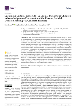 Sustaining Cultural Genocide—A Look at Indigenous Children in Non-Indigenous Placement and the Place of Judicial Decision Making—A Canadian Example