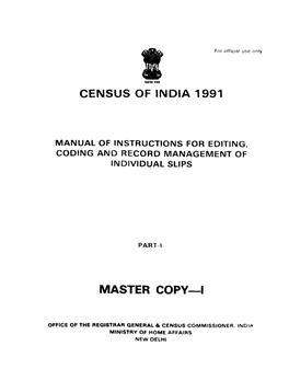 Manual of Instructions for Editing, Coding and Record Management of Individual Slips