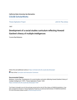 Development of a Social Studies Curriculum Reflecting Howard Gardner's Theory of Multiple Intelligences