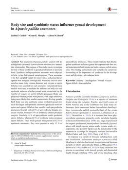 Body Size and Symbiotic Status Influence Gonad Development in Aiptasia Pallida Anemones