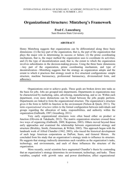 Organizational Structure: Mintzberg's Framework