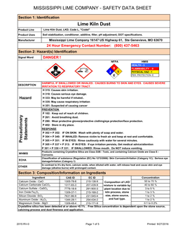 SAFETY DATA SHEET Lime Kiln Dust