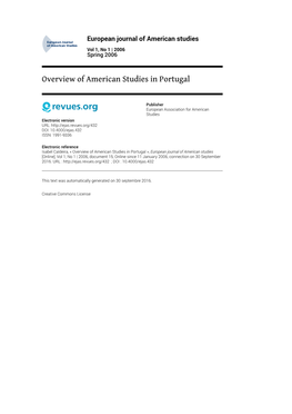 European Journal of American Studies, Vol 1, No 1 | 2006 Overview of American Studies in Portugal 2