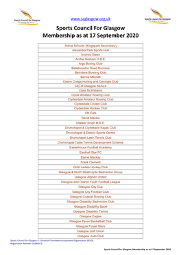 Sports Council for Glasgow Membership As at 17 September 2020