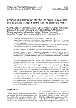Chemical Characterization of PM in the Apulia Region: Local and Long-Range Transport Contributions to Particulate Matter