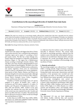 Contributions to the Macrofungal Diversity of Atatürk Dam Lake Basin