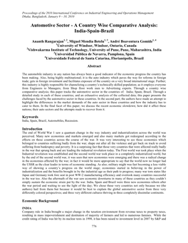 Automotive Sector - a Country Wise Comparative Analysis: India-Spain-Brazil