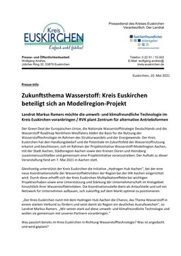 Zukunftsthema Wasserstoff: Kreis Euskirchen Beteiligt Sich an Modellregion-Projekt