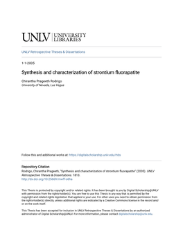 Synthesis and Characterization of Strontium Fluorapatite