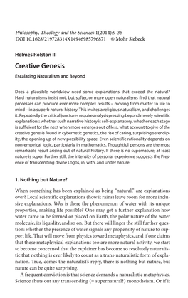 Creative Genesis Escalating Naturalism and Beyond