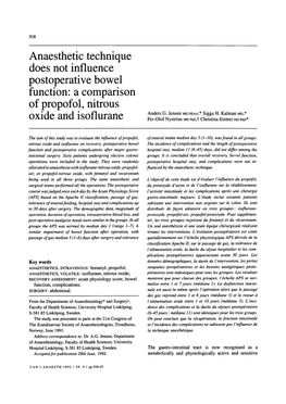 Anaesthetic Technique Does Not Influence Postoperative Bowel Function: a Comparison of Propofol, Nitrous Anders G