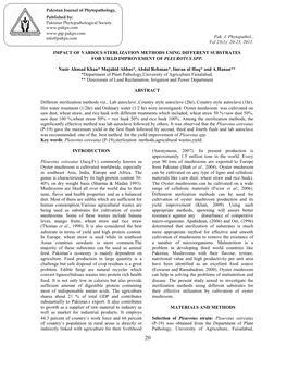 Impact of Various Sterlization Methods Using Different Substrates for Yield Improvement of Pleurotus Spp