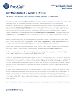2019 New Zealand & Sydney Golf Cruise Detailed Itinerary