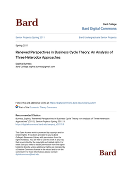 Renewed Perspectives in Business Cycle Theory: an Analysis of Three Heterodox Approaches