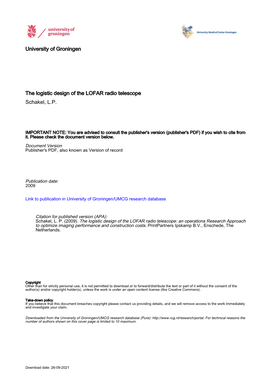 University of Groningen the Logistic Design of the LOFAR Radio Telescope Schakel, L.P