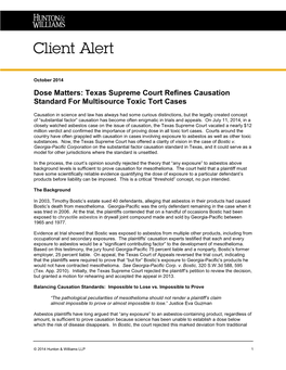 Dose Matters: Texas Supreme Court Refines Causation Standard for Multisource Toxic Tort Cases