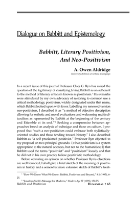 Dialogue on Babbitt and Epistemology