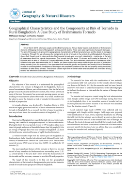A Case Study of Brahmanaria Tornado Mdrezwan Siddiqui* and Taslima Hossain* Department of Geography and Environment, University of Dhaka, Yunus Centre, Thailand