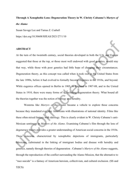 Through a Xenophobic Lens: Degeneration Theory in W. Christy Cabanne's Martyrs of the Alamo Susan Savage Lee and Tamas Z. Csab