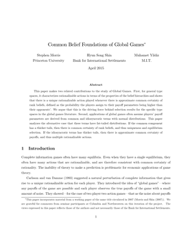 Common Belief Foundations of Global Games∗