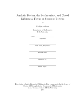 Analytic Torsion, the Eta Invariant, and Closed Differential Forms on Spaces of Metrics