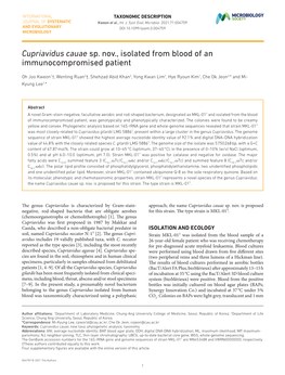 Cupriavidus Cauae Sp. Nov., Isolated from Blood of an Immunocompromised Patient