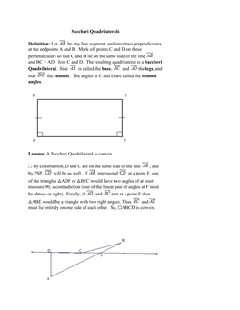 Saccheri Quadrilaterals Definition: Let Be Any Line Segment, and Erect Two