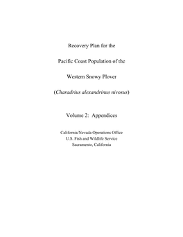 Recovery Plan for the Pacific Coast Population of the Western Snowy