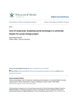 Acts of Reciprocity: Analyzing Social Exchange in a University Theater for Social Change Project