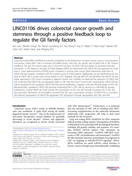 LINC01106 Drives Colorectal Cancer Growth and Stemness Through A