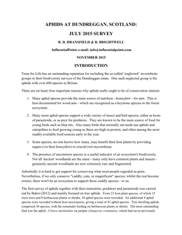 Aphids at Dundreggan, Scotland: July 2015 Survey