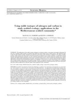 Using Stable Isotopes of Nitrogen and Carbon to Study Seabird Ecology: Applications in the Mediterranean Seabird Community*