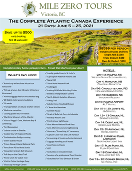 The Complete Atlantic Canada Experience 21 Days: June 5 — 25, 2021