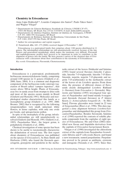 Chemistry in Eriocaulaceae Anne Lı´Gia Dokkedala,*, Lourdes Campaner Dos Santosb, Paulo Takeo Sanoc, and Wagner Vilegasb