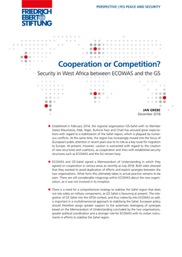 Cooperation Or Competition? Security in West Africa Between ECOWAS and the G5