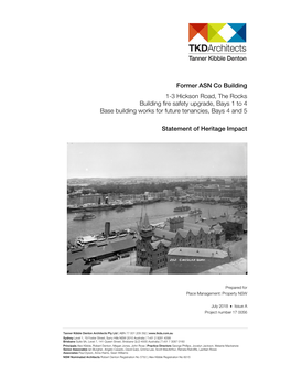 Former ASN Co Building 1-3 Hickson Road, the Rocks Building Fire Safety Upgrade, Bays 1 to 4 Base Building Works for Future Tenancies, Bays 4 and 5