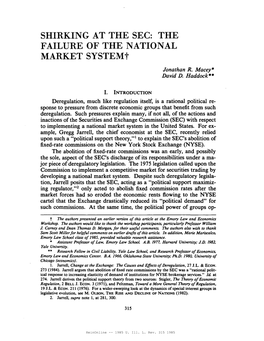 SHIRKING at the SEC: the FAILURE of the NATIONAL MARKET Systemt Jonathan R