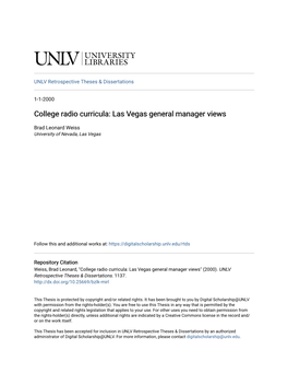 College Radio Curricula: Las Vegas General Manager Views