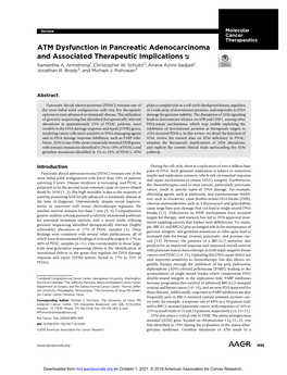 ATM Dysfunction in Pancreatic Adenocarcinoma and Associated Therapeutic Implications Samantha A