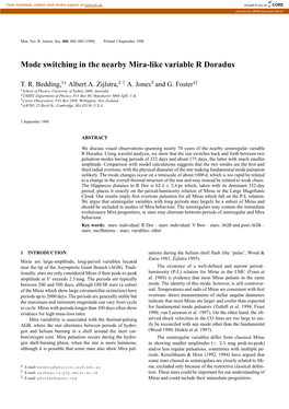 Mode Switching in the Nearby Mira-Like Variable R Doradus
