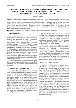 (DIPTERA) FAUNA from the UPPER ISKAR RIVER CATCHMENT (BULGARIA) – SPATIAL DISTRIBUTION and ECOLOGICAL NOTES Dimitriy Dashinov