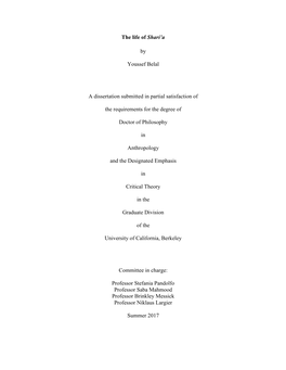 The Life of Shari'a by Youssef Belal a Dissertation Submitted in Partial