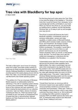 Treo Vies with Blackberry for Top Spot 21 March 2006