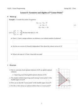 Lesson . Geometry and Algebra of “Corner Points”